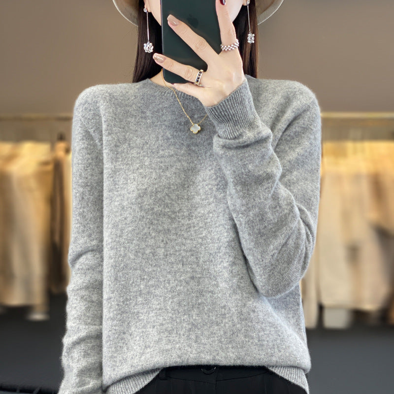 Women's Slim-fit Round Neck Pure Wool Sweater ♨️ Autumn & Winter Favorite Loose Knitted Base Pullover