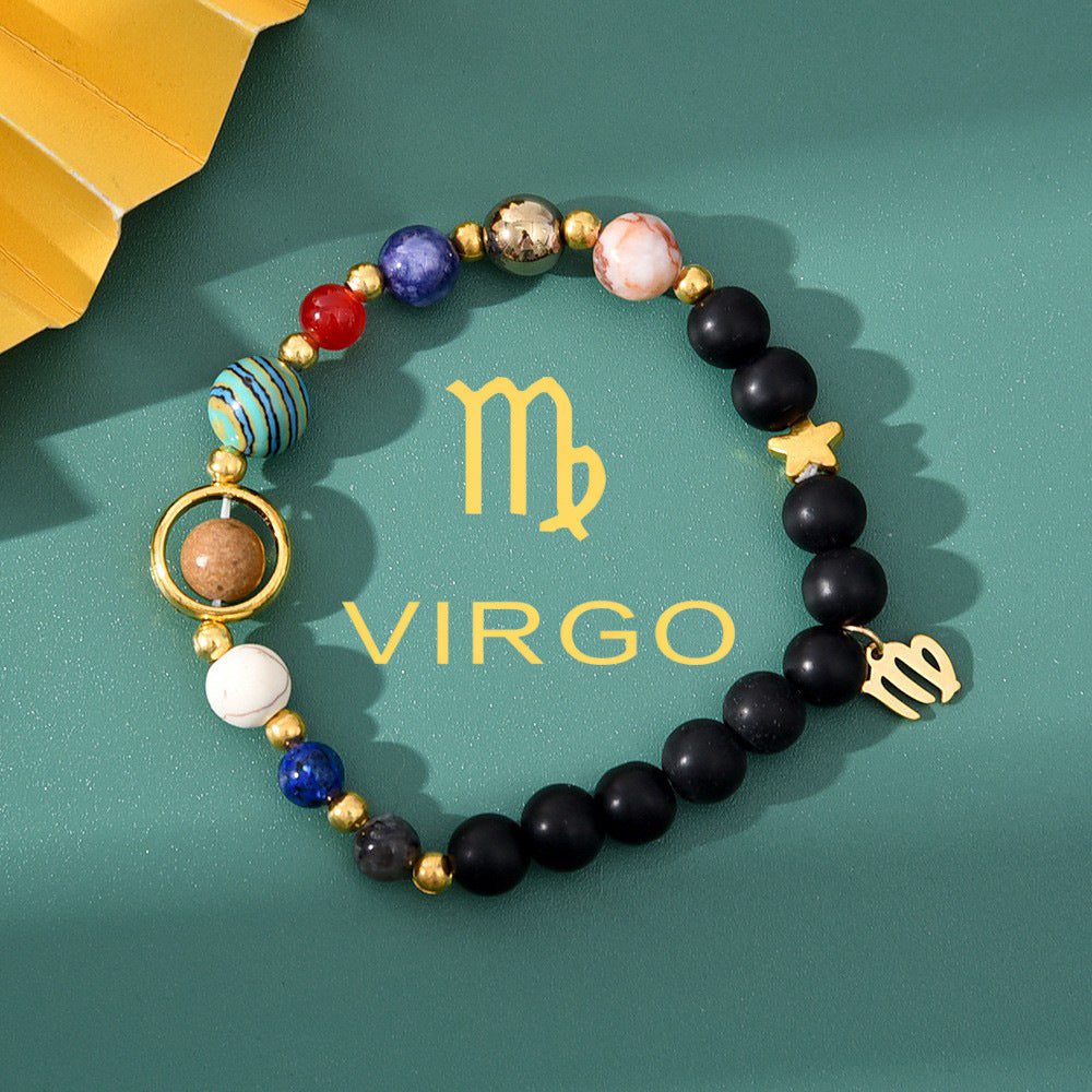 Super Cool Zodiac Beaded Bracelet - Natural Stone Beaded Tiger's Eye with Zodiac Picture Card 😎