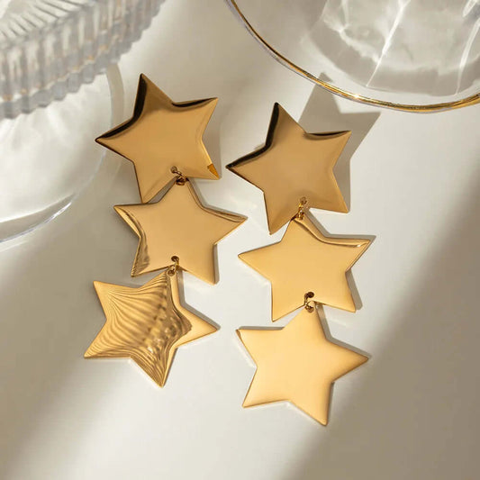 Women's Cute 18K Gold-Plated Stainless Steel Star Earrings