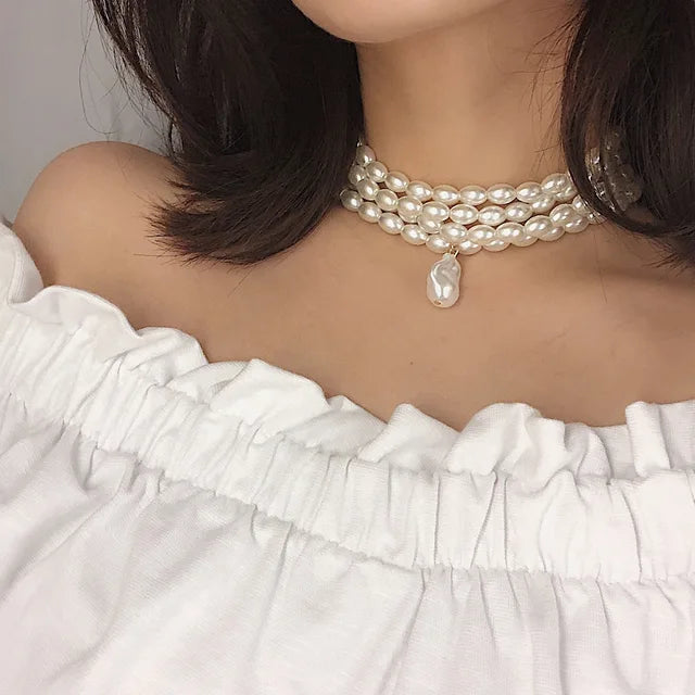 Stunning Fashion Alloy & Pearl Necklace -  Exquisite Temperament Multi-Layer Pendant Clavicle Chain