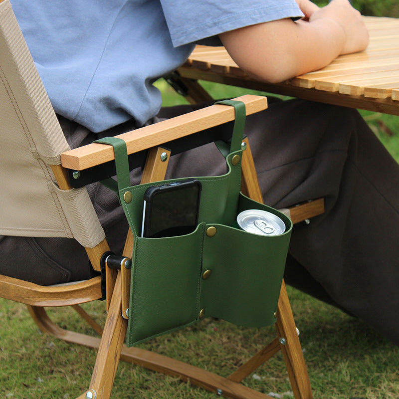 Durable Camping Chair Leather Armrest Storage Bag - Convenient Storage for Beverage + Cell Phone and More !