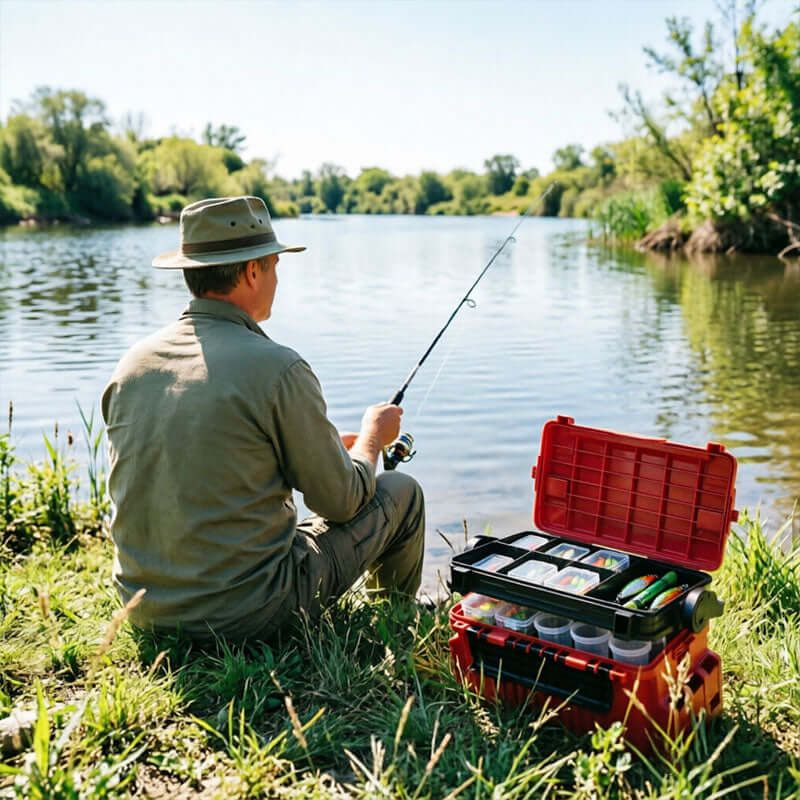 Giftable Tough & Durable 2-Layer Fishing Tackle Box - Adjustable Compartments + Dividers with Rod & Cup Holders 🎁