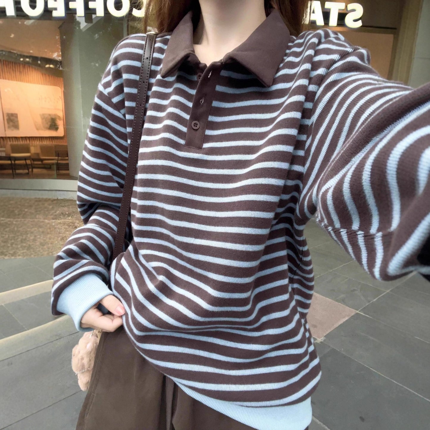 Women's Button Front Collar Striped Sweater in Autumn and Winter Colors 🍁
