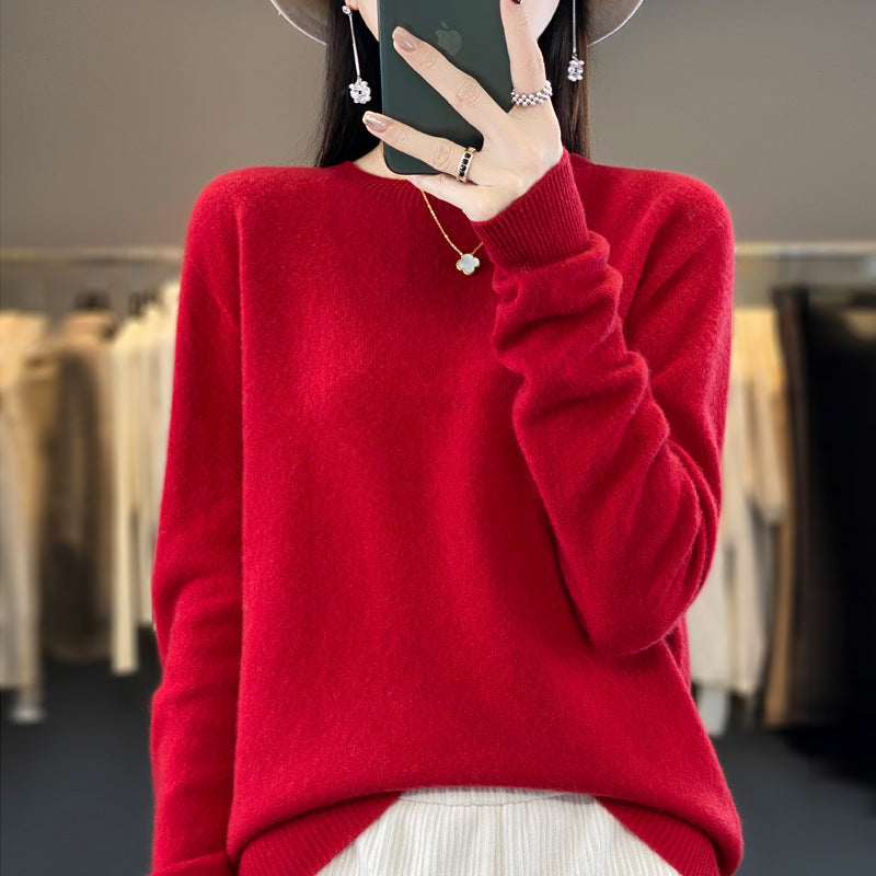 Women's Slim-fit Round Neck Pure Wool Sweater ♨️ Autumn & Winter Favorite Loose Knitted Base Pullover