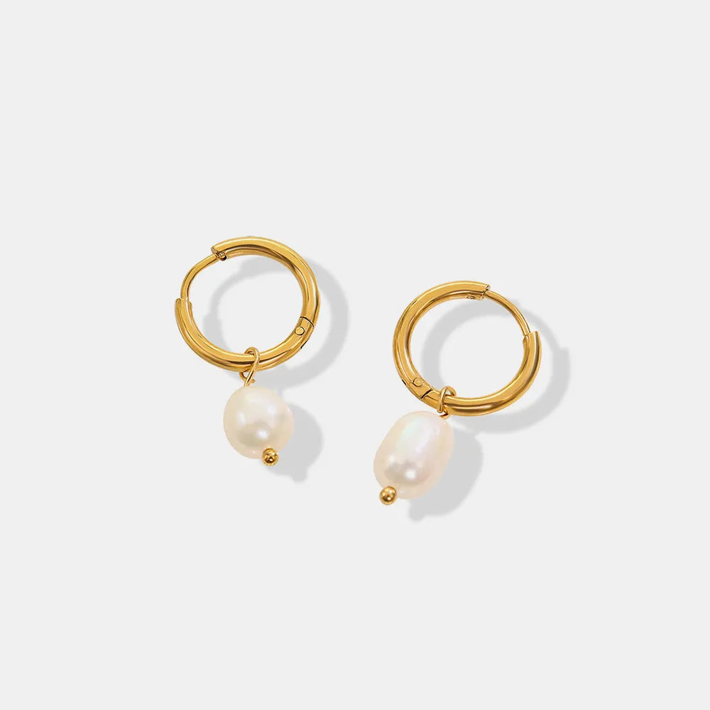 Gorgeous Freshwater Pearl Ring Earrings - Retro Titanium Steel 18K Plated with Real Gold 💝