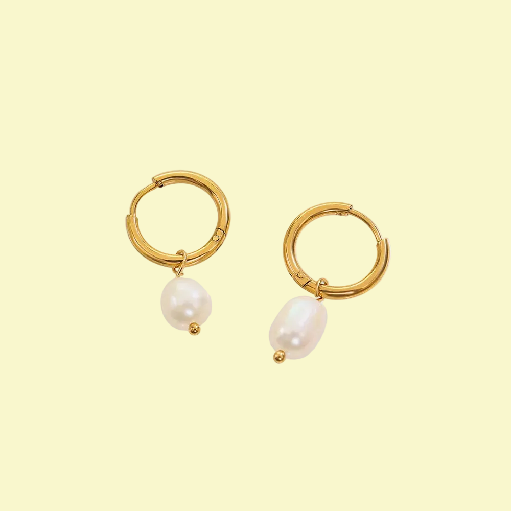 Gorgeous Freshwater Pearl Ring Earrings - Retro Titanium Steel 18K Plated with Real Gold 💝