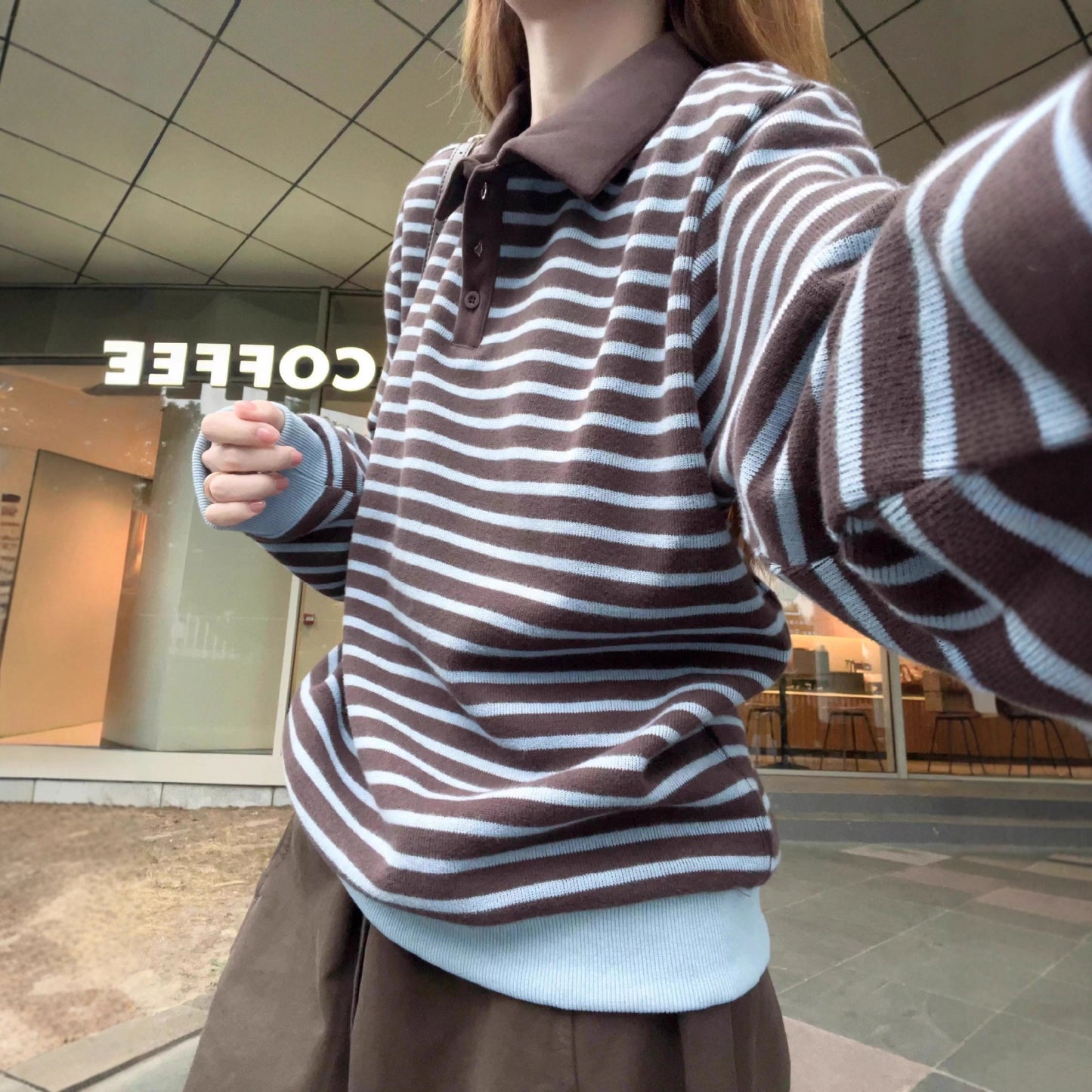 Women's Button Front Collar Striped Sweater in Autumn and Winter Colors 🍁