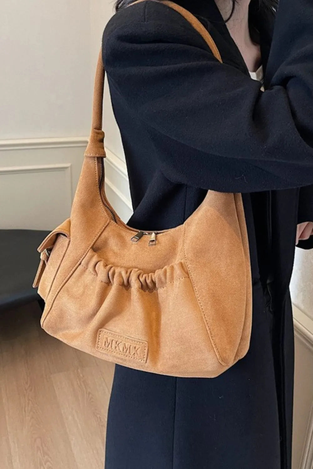Women's Fashion Premium Ruched Suede Zipper Handbag in Four Gorgeous Trending Colors 🤩