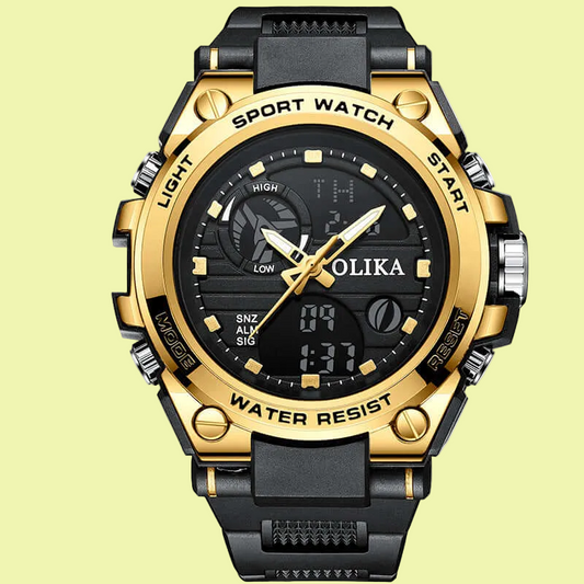 Men's Quartz Dual Display Waterproof Watch - Outdoor Sports Timing Multifunctional + Shock Resistant
