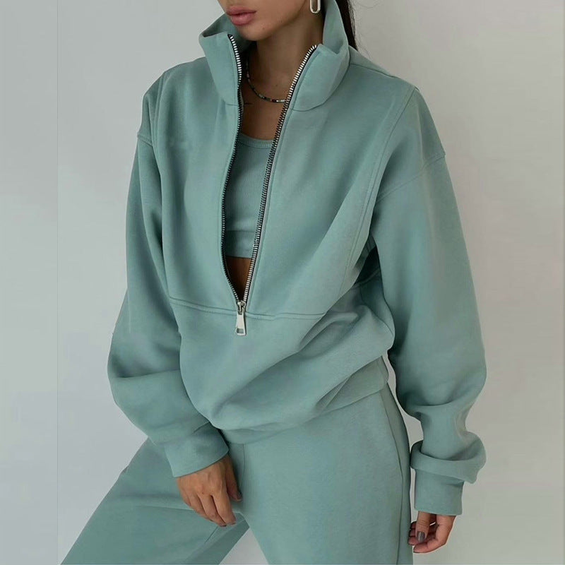 Women's Dazzling Tracksuit Set - Sporty Casual Fleece High-Collar Wrinkle Resistant Activewear 😎💝