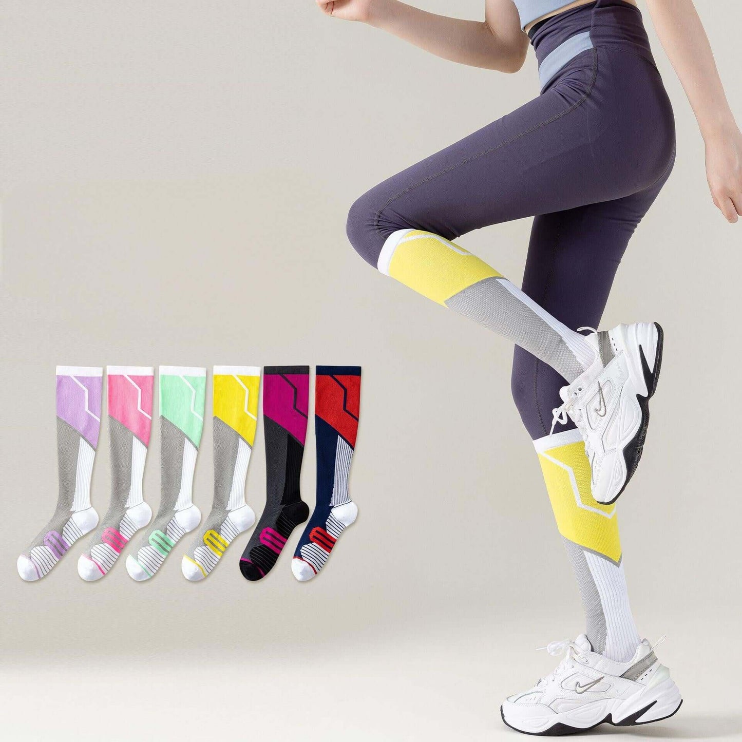 Athletic Over the Calf Sports Pressure Socks - Anti-Slip, Sweat Absorbing & Anti-friction