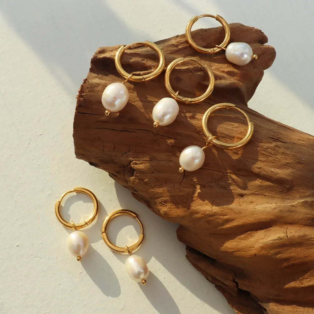 Gorgeous Freshwater Pearl Ring Earrings - Retro Titanium Steel 18K Plated with Real Gold 💝