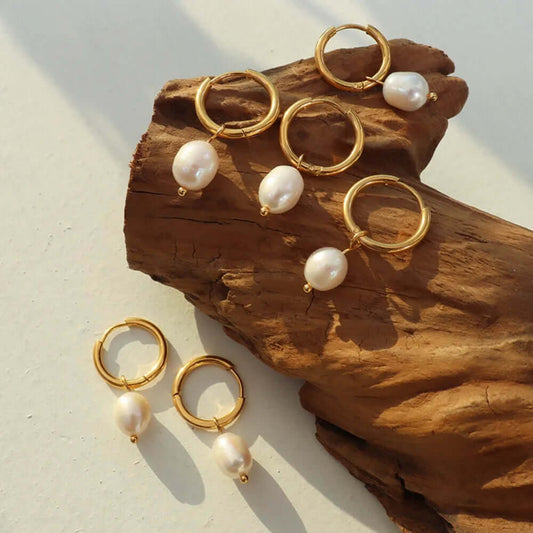 Gorgeous Freshwater Pearl Ring Earrings - Retro Titanium Steel 18K Plated with Real Gold 💝