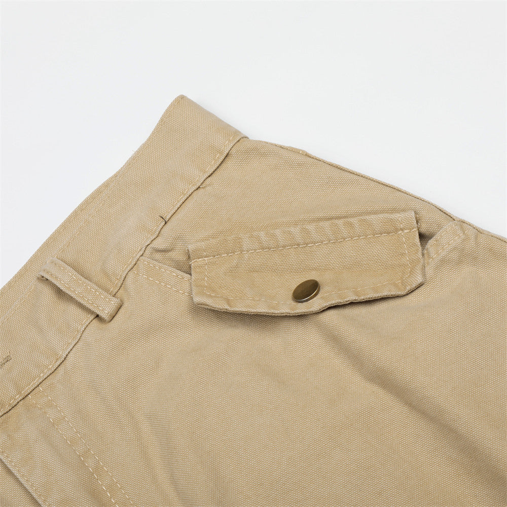 Mens Solid Loose Workwear Shorts - Durable Pure Cotton Multi Pockets Cargo Shorts 💪