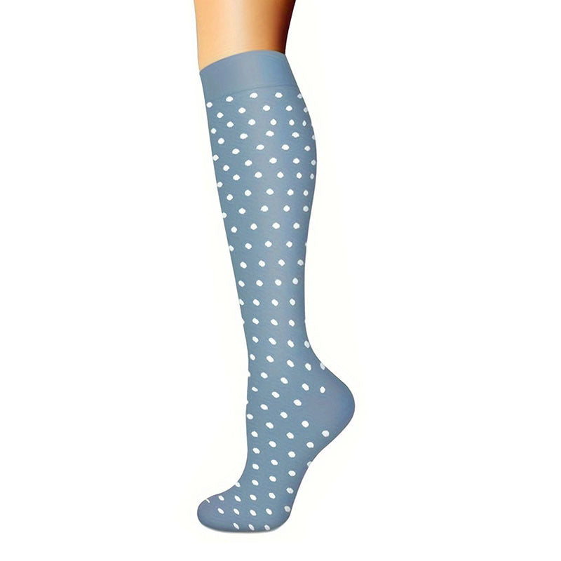 Women's Calf Length Compression Sports Socks - Anti-Slip, Sweat-absorbent, Solid & Polka Dots