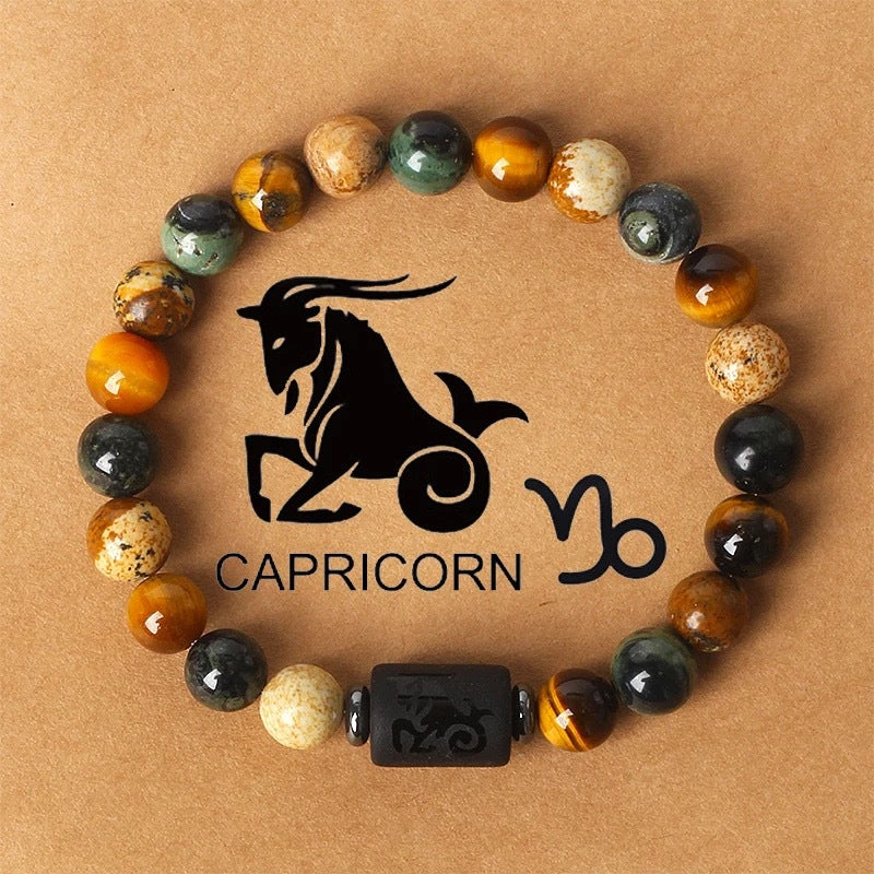 Super Cool Zodiac Beaded Bracelet - Natural Stone Beaded Tiger's Eye with Zodiac Picture Card 😎