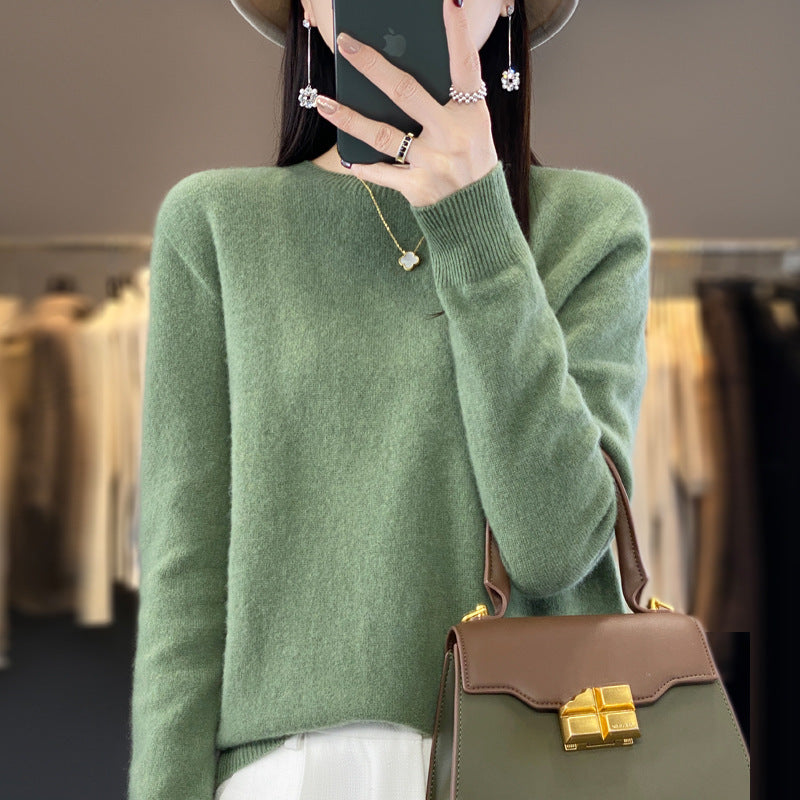 Women's Slim-fit Round Neck Pure Wool Sweater ♨️ Autumn & Winter Favorite Loose Knitted Base Pullover