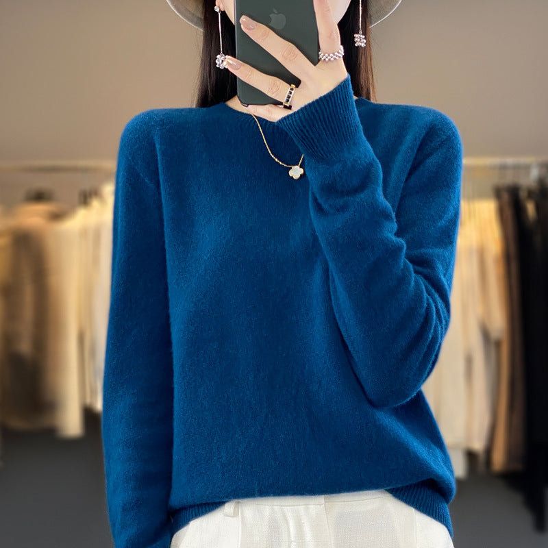 Women's Slim-fit Round Neck Pure Wool Sweater ♨️ Autumn & Winter Favorite Loose Knitted Base Pullover