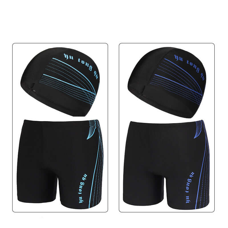 Large Sizes Striped Men's Swimming Trunks and Cap with Three-Dimensional Elastic Waistband 🏊‍♀️