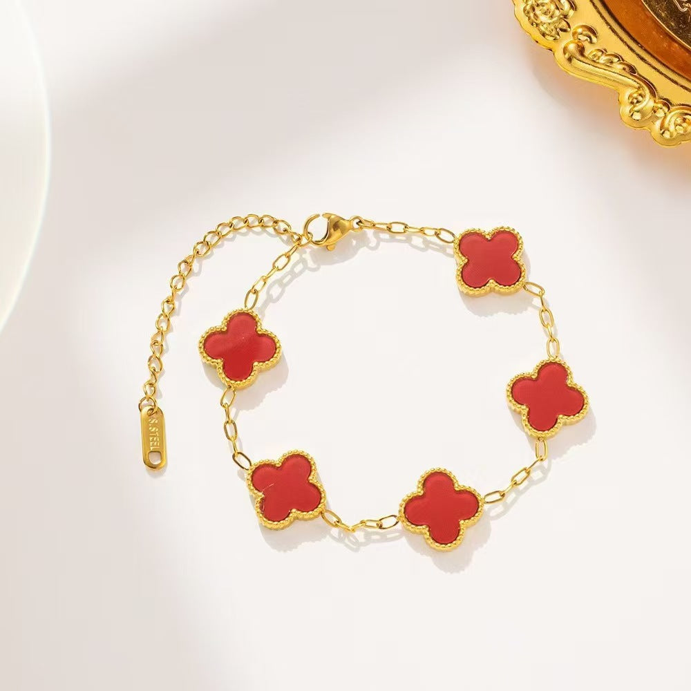 Gorgeous 4pc. Titanium Steel Jewelry SET - Great Value Floral Necklace + Bracelet + Earrings + Ring in Beautiful Colors
