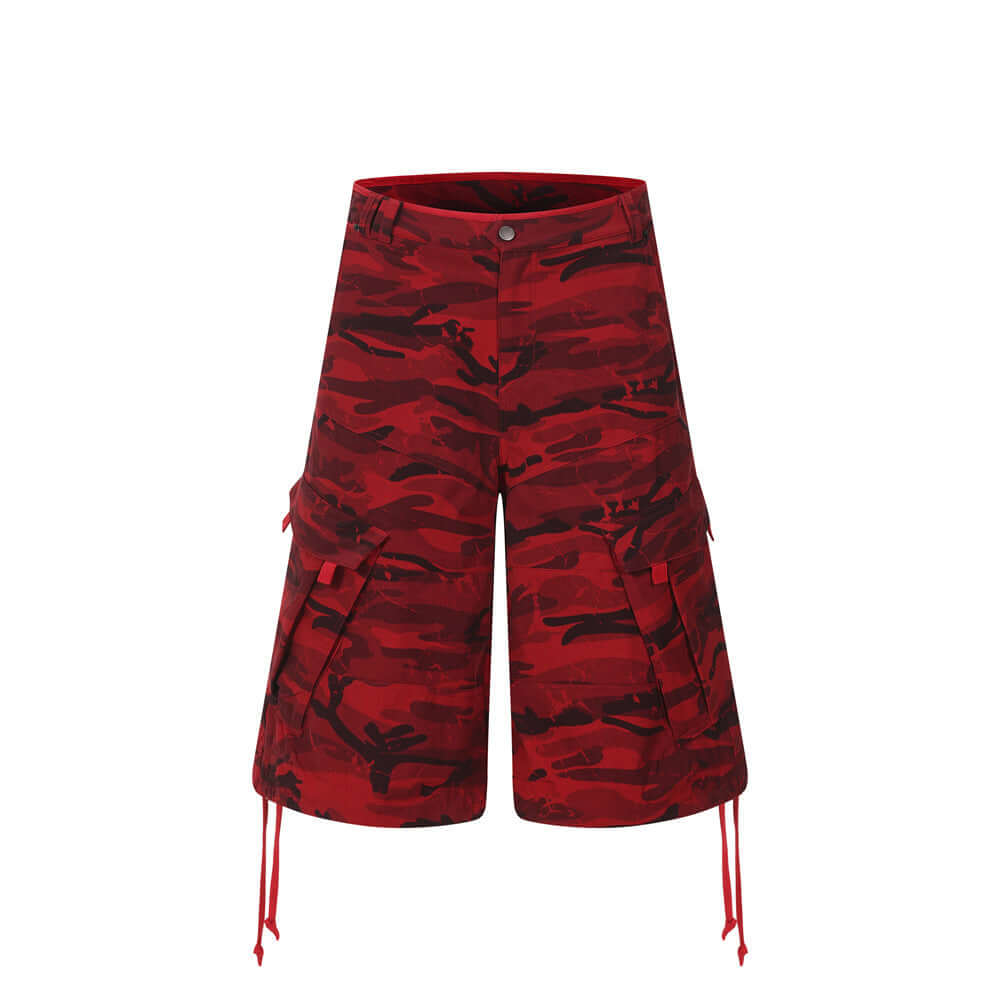Popular Camouflage Workwear Five Quarter Pants - Unisex Trending Hip Street Fashion Red 🔴 Camouflage