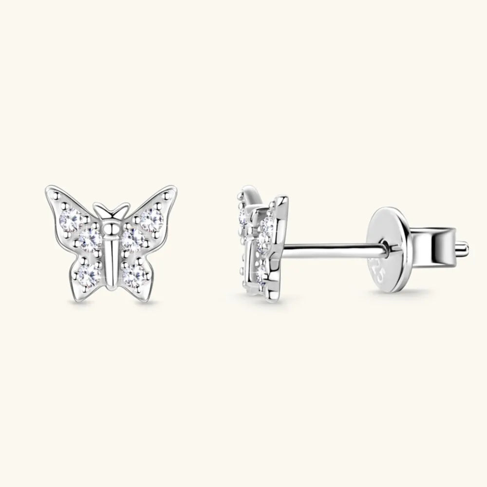 Gorgeous Moissanite 925 Sterling Silver and Gold Butterfly Stud Earrings