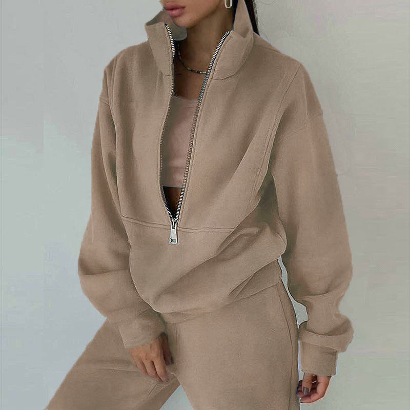 Women's Dazzling Tracksuit Set - Sporty Casual Fleece High-Collar Wrinkle Resistant Activewear 😎💝