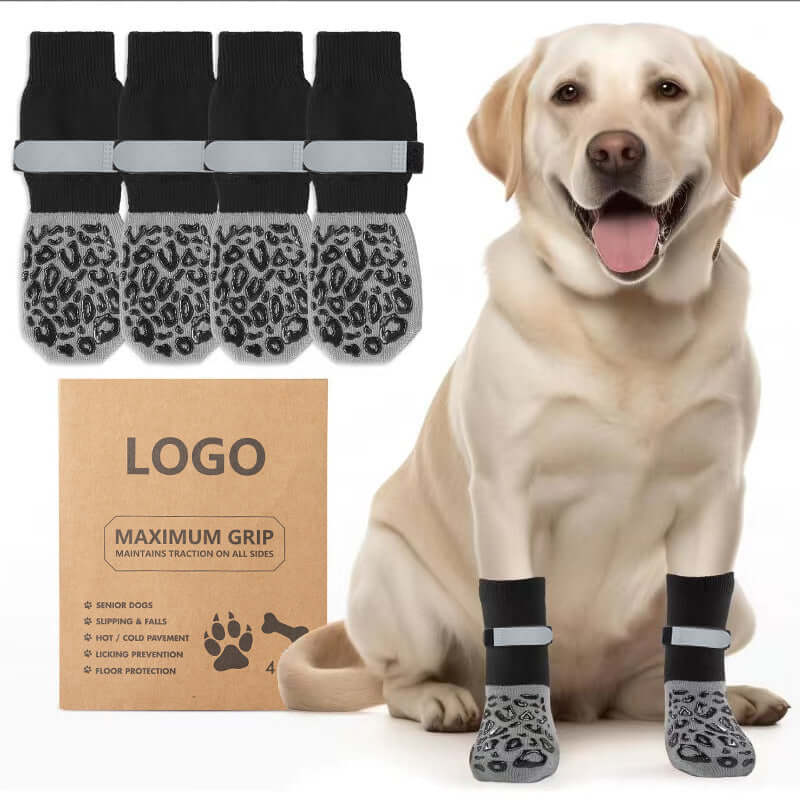Smart Breathable Leopard Print Socks for Dogs 🦮 🧦 Soft Cotton with Strap Closure