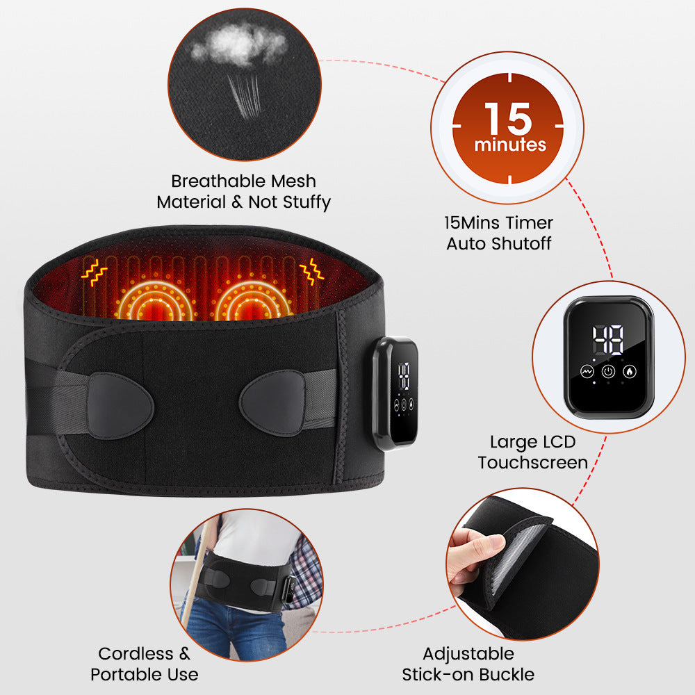 Cordless Heated Waist & Abdomen Massage Belt with Electric 3 Speed Vibration, Auto-Off Timer