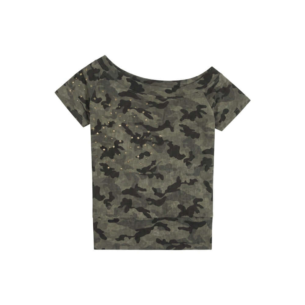 Popular Camouflage 2-Piece SET - Short Crop Shoulder T-Shirt & Summer Fitted Slimming Shorts