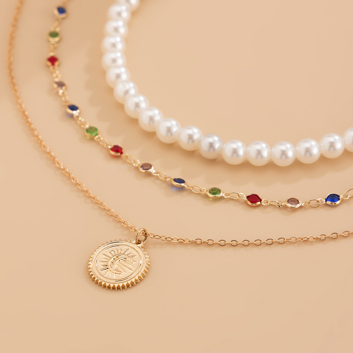 Chic Fashion Imitation Pearl Beaded Three-layer Necklace  - Giftable Pearl + Crystal + Copper & Charm 💝
