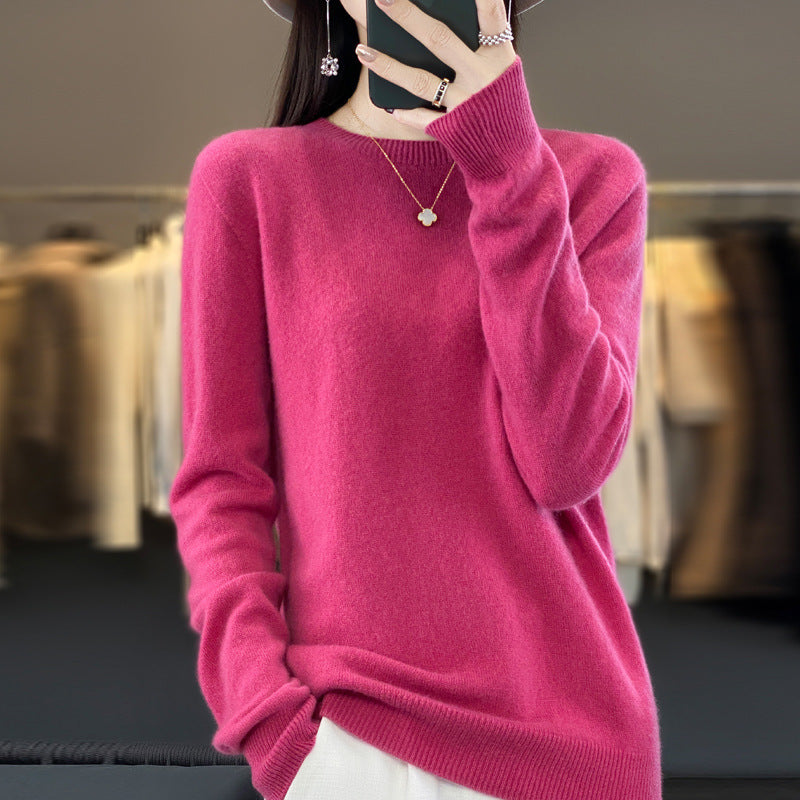 Women's Slim-fit Round Neck Pure Wool Sweater ♨️ Autumn & Winter Favorite Loose Knitted Base Pullover