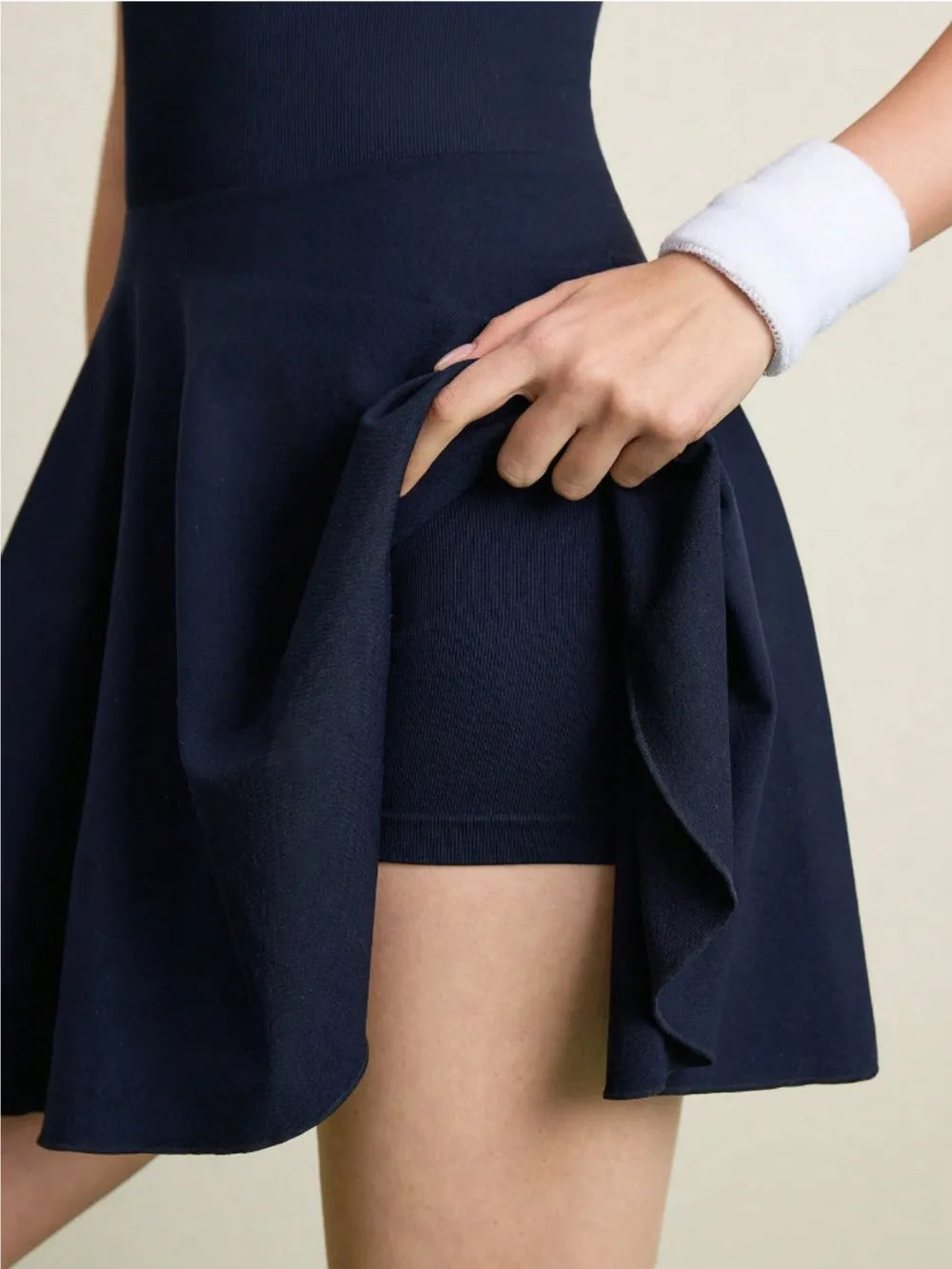 Navy Blue Backless Halter Neck Active Dress - Sporty Tennis and Summer Casual Comfort 🎾