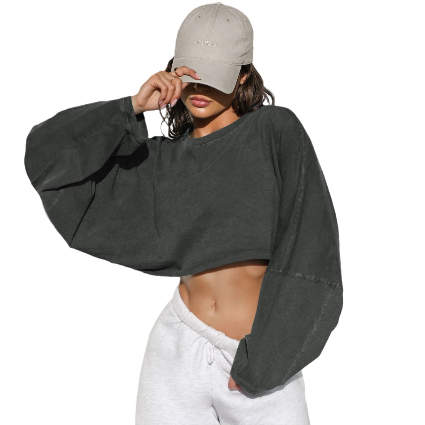 Women's SEXY HOT BUY 🔥 Mid-riff Cut Round Neck Sweatshirt -  Popular Sporty Fall Fashion, Grab 2 Colors at this Price while Supplies Last ! 🏃‍♂️🛍