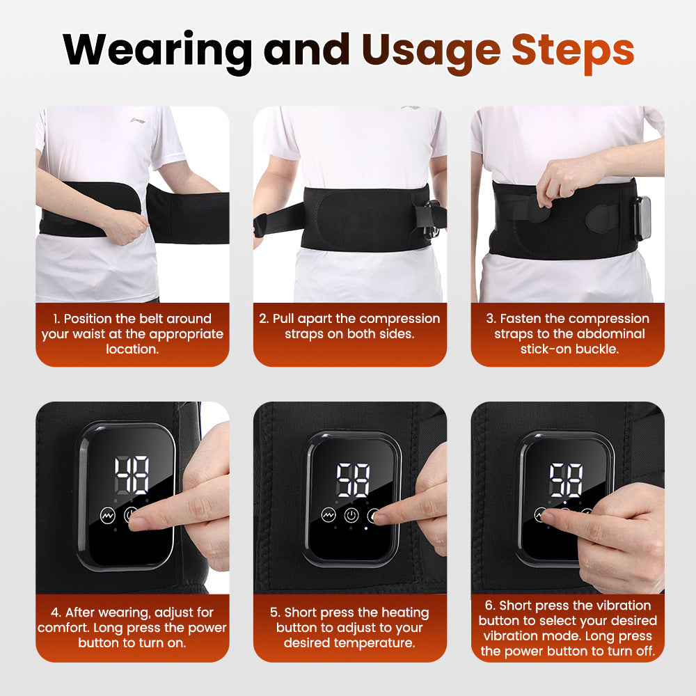 Cordless Heated Waist & Abdomen Massage Belt with Electric 3 Speed Vibration, Auto-Off Timer