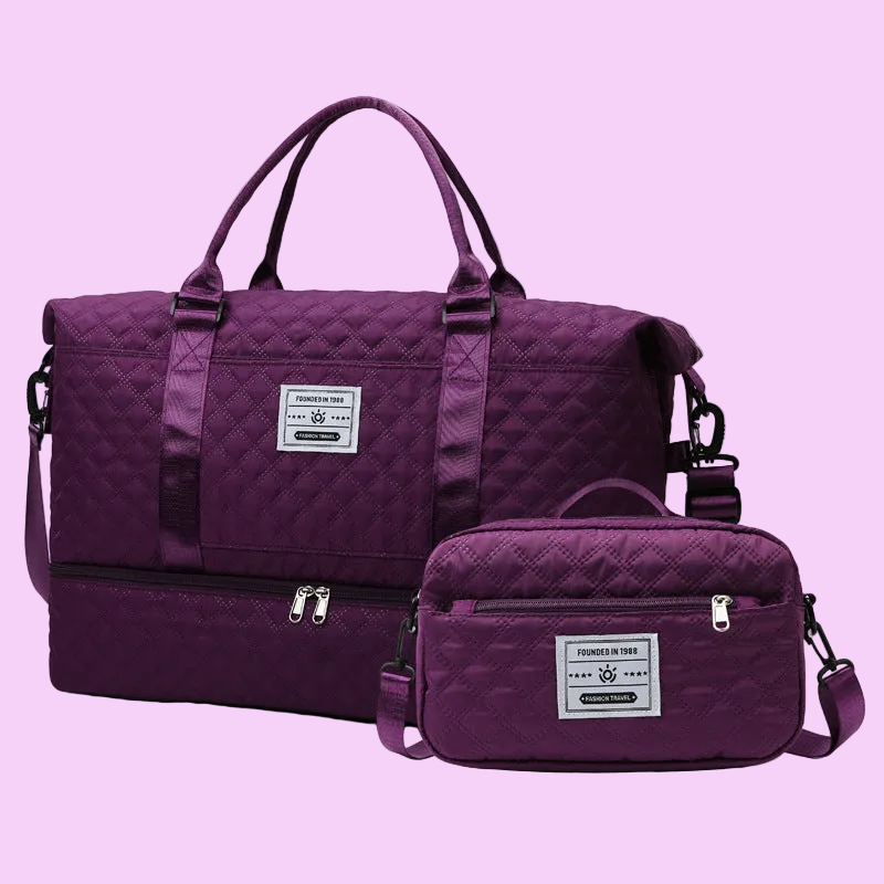 Large Capacity Sports and Yoga 2 Bag SET - Quilted Dry-Wet Separation Shoe Compartment Travel Bag