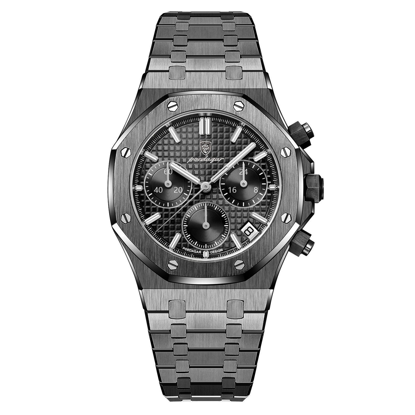 Men's Top End Classy Business Watch - Giftable Double Push Button Stainless Steel Chronograph ⌚️🎁