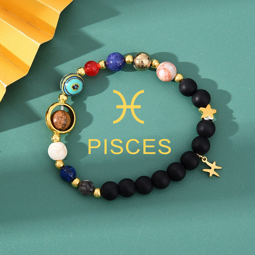 Super Cool Zodiac Beaded Bracelet - Natural Stone Beaded Tiger's Eye with Zodiac Picture Card 😎