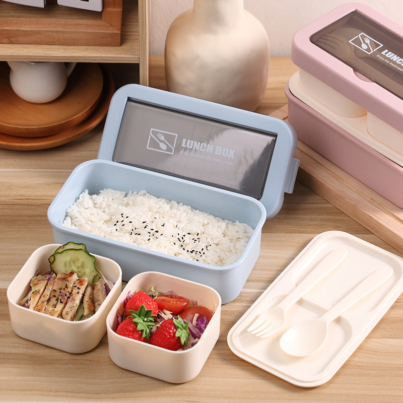 Hip Design Microwaveable Lunch Box - Double-tiered with Utensil Storage