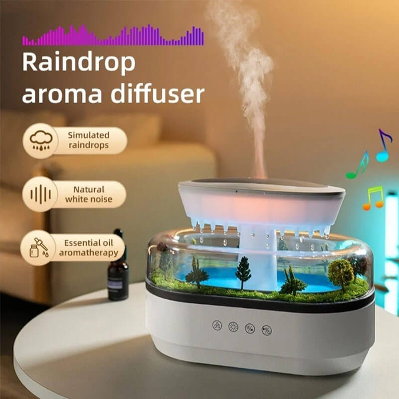 Beautiful Raindrop Style Aroma Humidifier with Gradient Lighting, White Noise, & Essential Oil Diffusion for Home