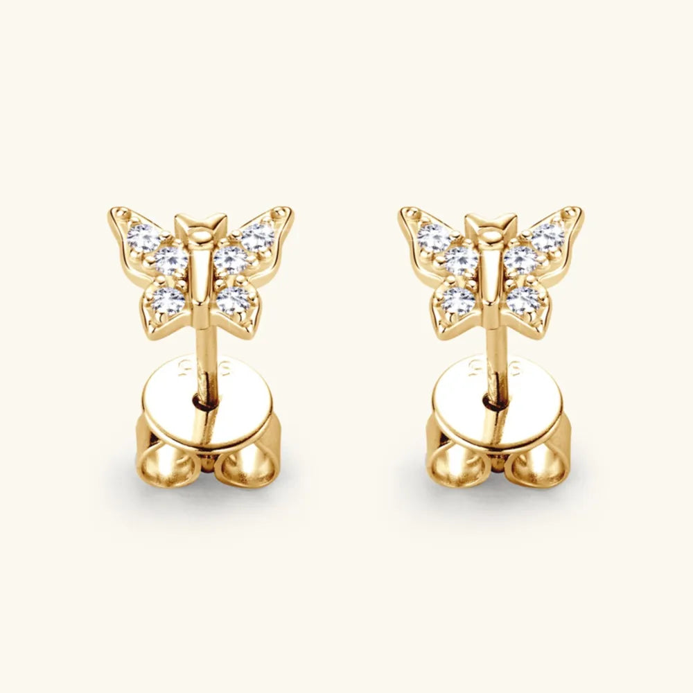Gorgeous Moissanite 925 Sterling Silver and Gold Butterfly Stud Earrings