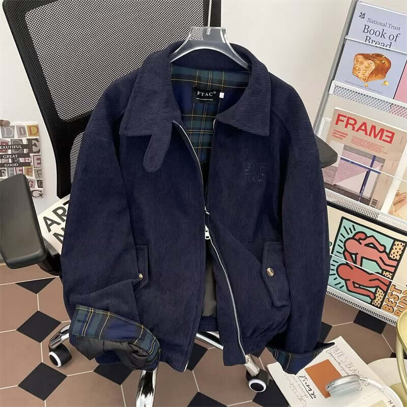 Popular Warm Corduroy Loose Fit Jacket 🧥 Unisex Colors, Fold Up Button Collar, Snug Waist & Cuffs