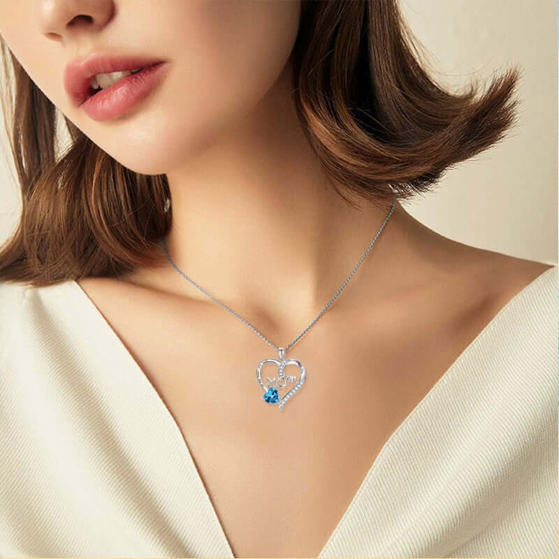 Gorgeous GIFTABLE Colored Stone Options 'MOM' Necklace - Love Heart-shaped Engraved Rhinestone 💝