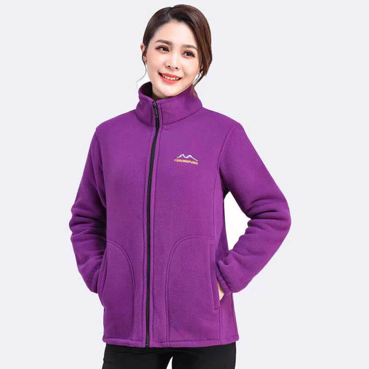 Women's Cozy Warm Fleece Jacket ♨️ Sporty Lined & Thickened Zip-Up with Stand-up Collar & Pockets