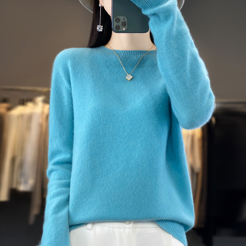Women's Slim-fit Round Neck Pure Wool Sweater ♨️ Autumn & Winter Favorite Loose Knitted Base Pullover