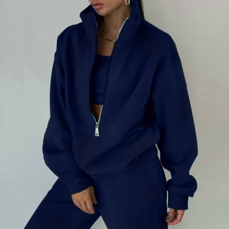 Women's Dazzling Tracksuit Set - Sporty Casual Fleece High-Collar Wrinkle Resistant Activewear 😎💝