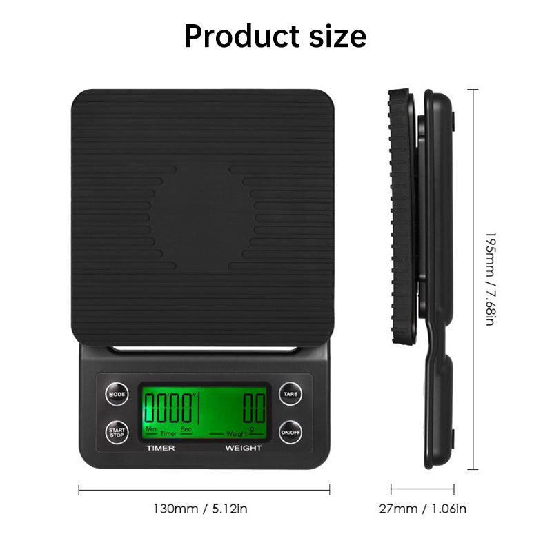 Digital Kitchen Coffee Scale - High Precision LCD - 3kg Capacity, 0.1g Precision, Tare Weight + Timer ⏰️