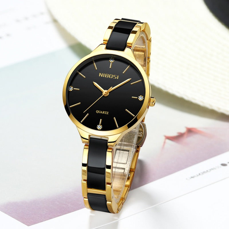 NIBOSI Couples Creative Luxury Ceramic Bracelet Watches - Quartz Movement, Waterproof 30M
