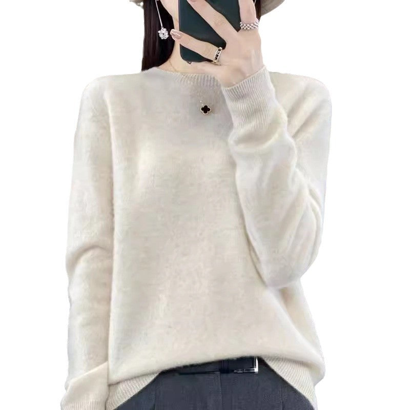 Women's Slim-fit Round Neck Pure Wool Sweater ♨️ Autumn & Winter Favorite Loose Knitted Base Pullover