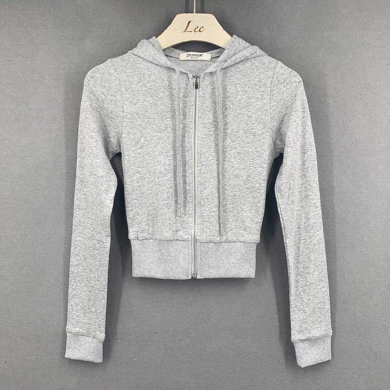 Women's Sexy Hooded Zip-Up Sweatshirt - Tight Fit Long Sleeve with Crimped Waist in 3 Solid Colors 😎